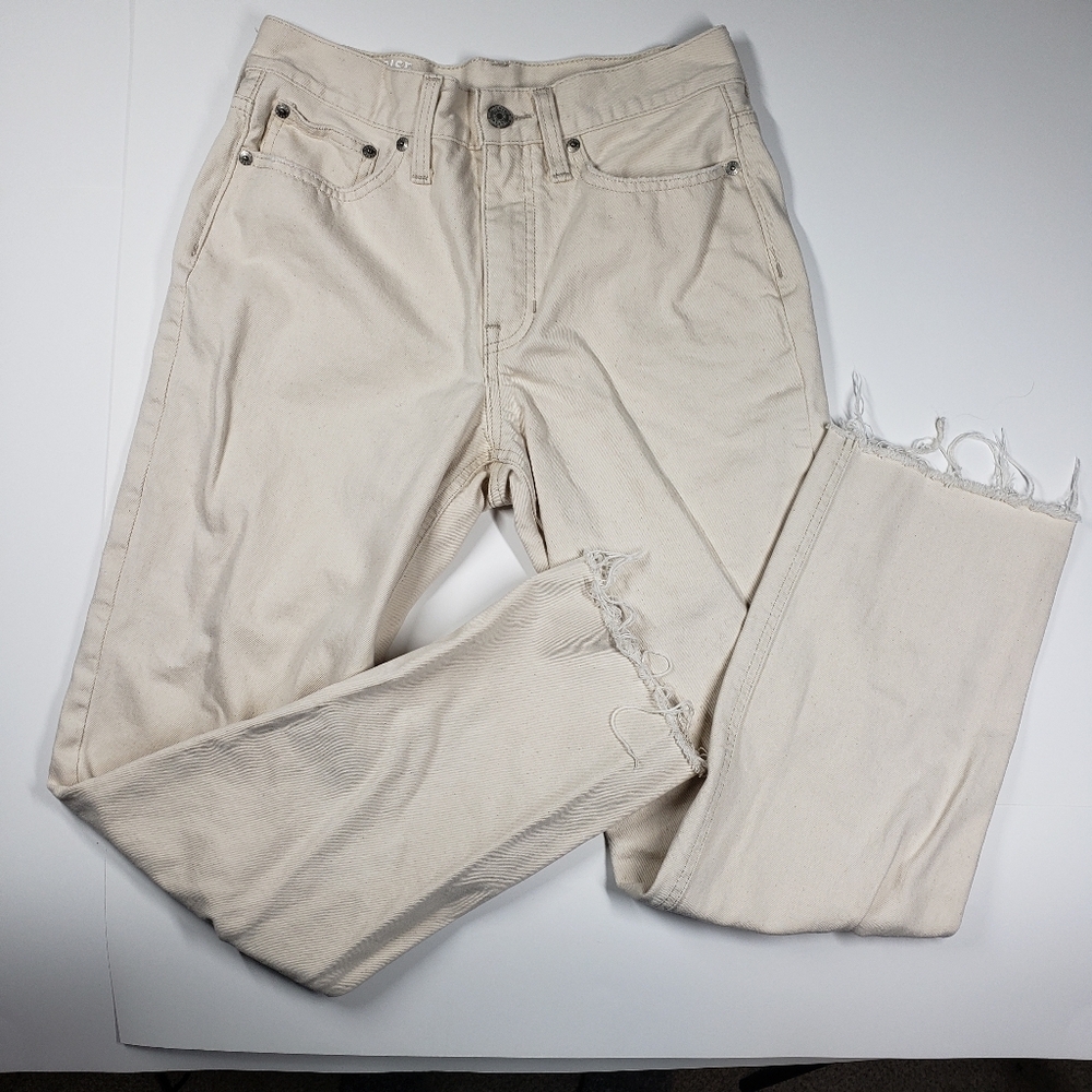 J. Crew Cream Frayed Hem Jeans Classic Straight Size 27 Tall